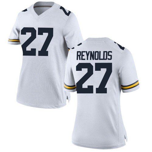 Hunter Reynolds Michigan Wolverines Women's NCAA #27 White Game Brand Jordan College Stitched Football Jersey JRW1554RS